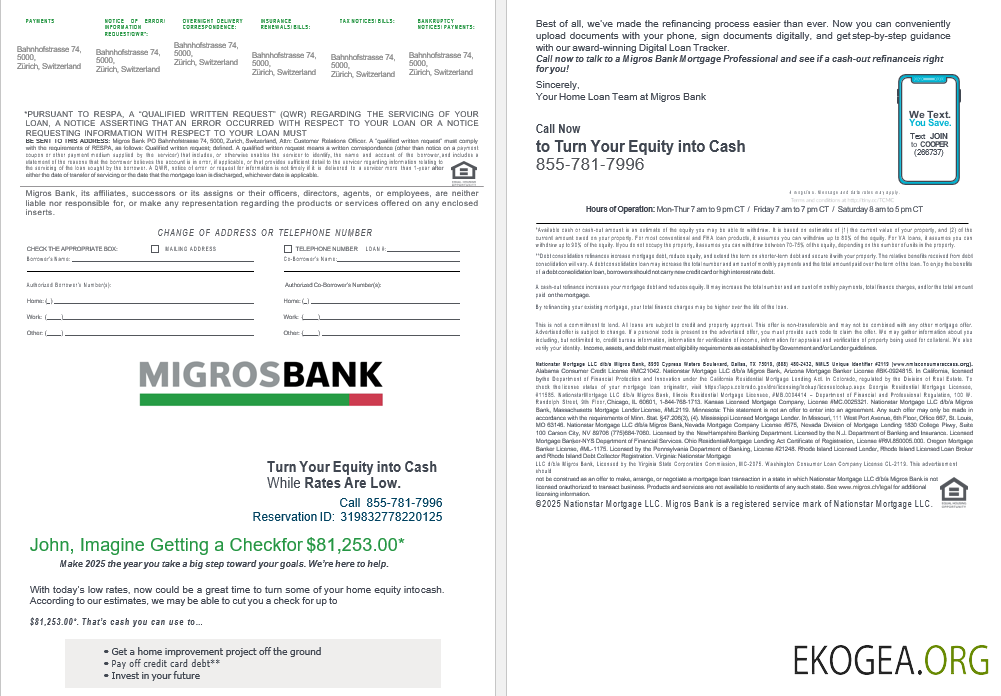 Relevé de prêt hypothécaire de la Banque Migros suisse aux formats Word et PDF 3 , 4